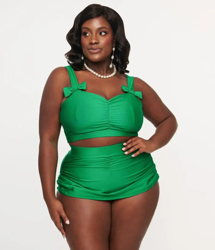 1950s Green Bow Swim Top Plus Unique Vintage Two Piece Swim