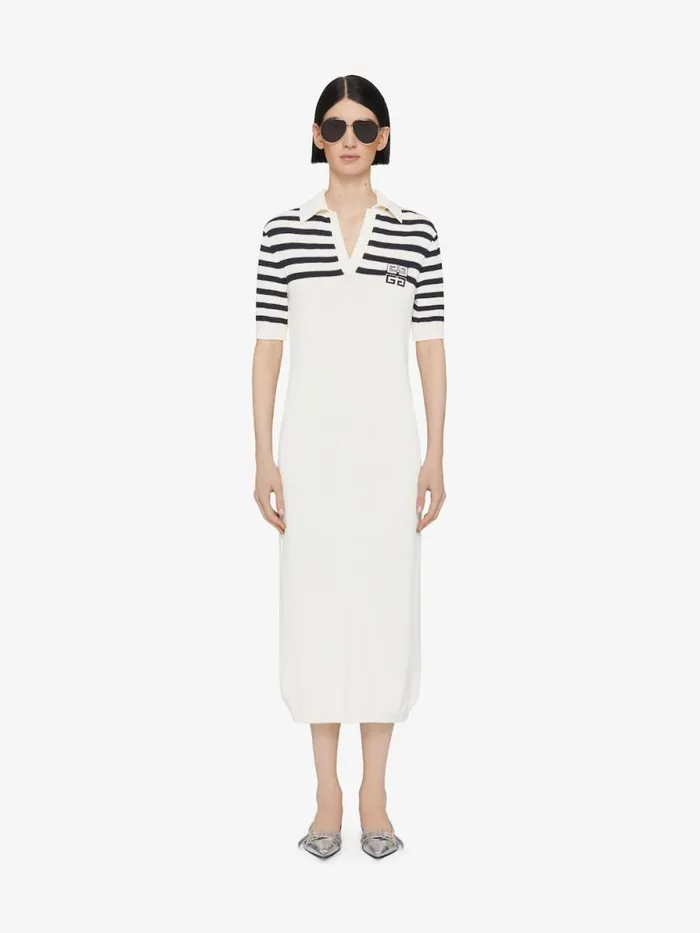 4g Striped Polo Dress In Wool And Cotton Whitenavy Women Givenchy Dresses