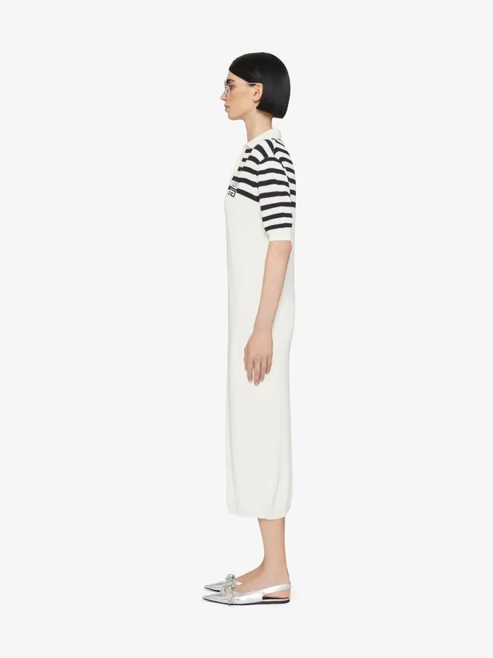 4g Striped Polo Dress In Wool And Cotton Whitenavy Women Givenchy Dresses