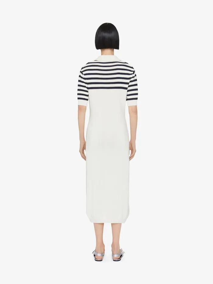 4g Striped Polo Dress In Wool And Cotton Whitenavy Women Givenchy Dresses