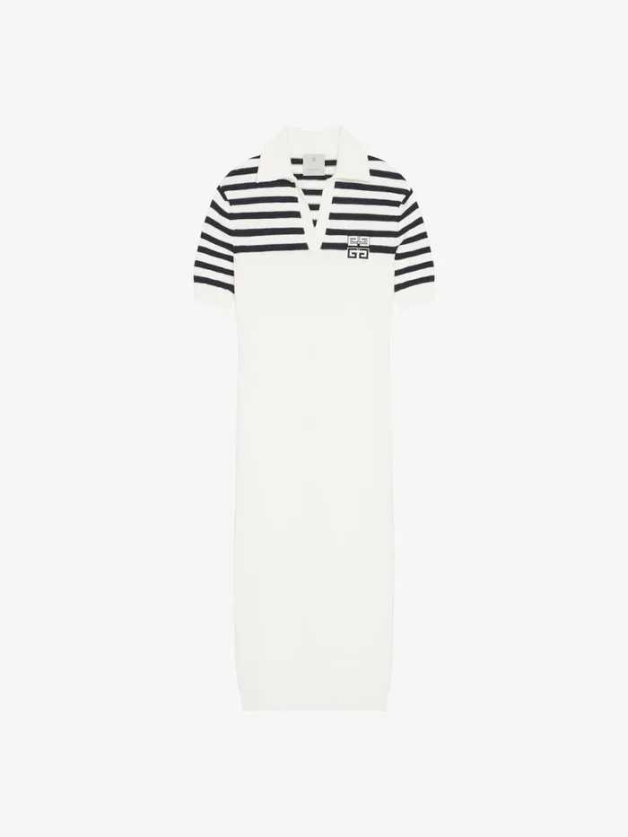 4g Striped Polo Dress In Wool And Cotton Whitenavy Women Givenchy Dresses