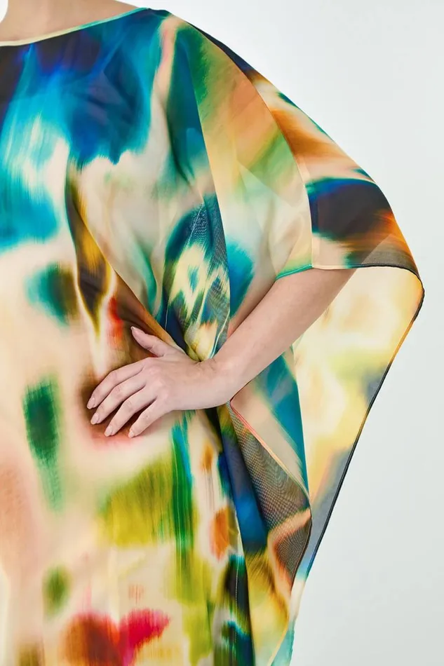 Abstract Print Chiffon Draped Tunic Dress Women Roman Dresses