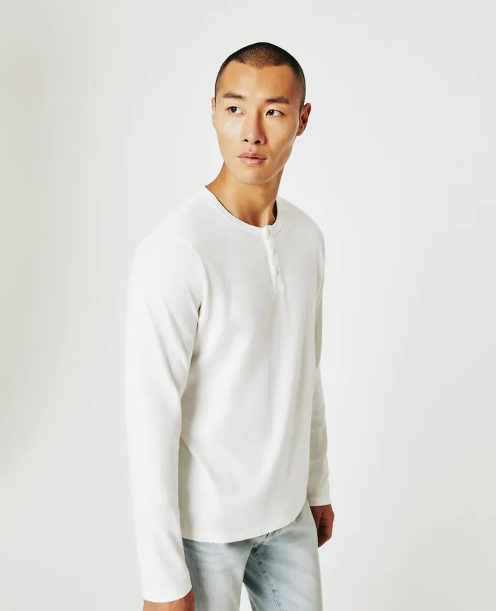 AG Jeans Bryce Long Sleeve Henley Ivory Dust Men Tees