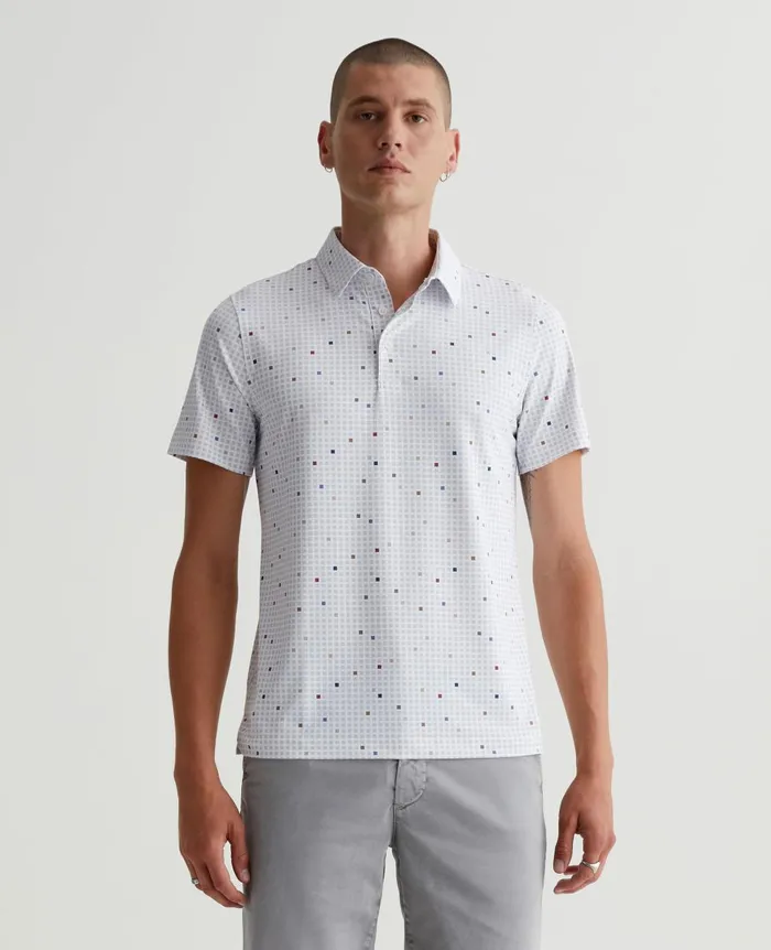 AG Jeans Bryce Polo City Grid Light Grey Multi Men Polos