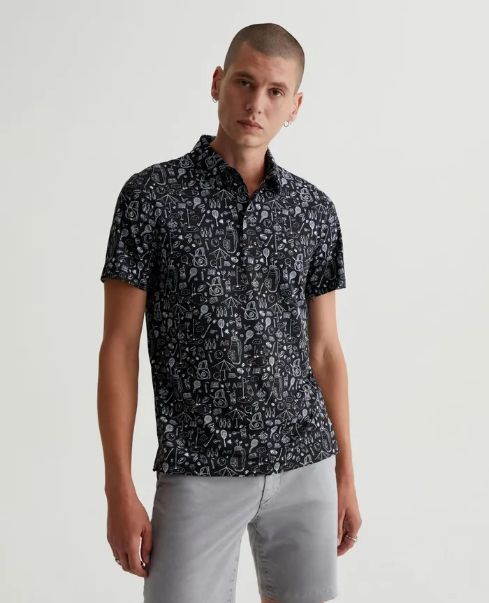 AG Jeans Bryce Polo Sports Doodle Black Men Polos