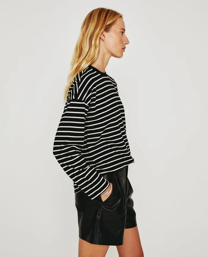 AG Jeans Fay LS Crew True Blackivory Dust Women Tees and Tanks