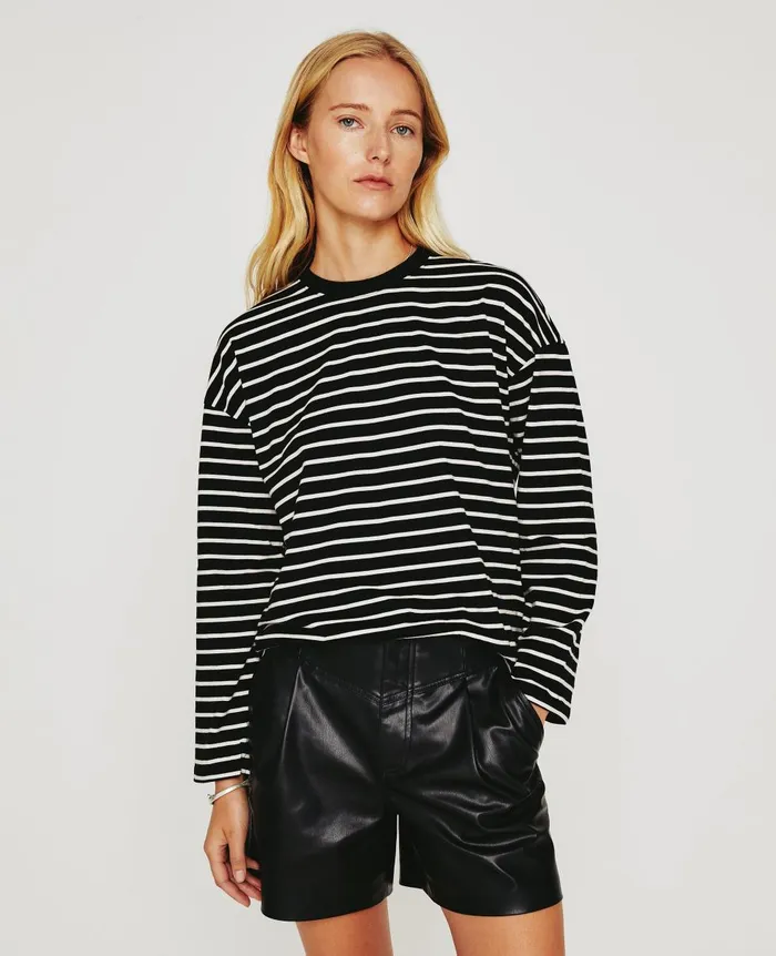 AG Jeans Fay LS Crew True Blackivory Dust Women Tees and Tanks AG Jeans Fay LS Crew True Blackivory Dust Women Tees and Tanks