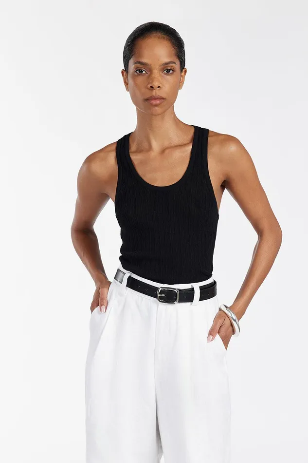 ALMA BLACK TEXTURED SCOOP KNIT TANK Women DISSH Tanks