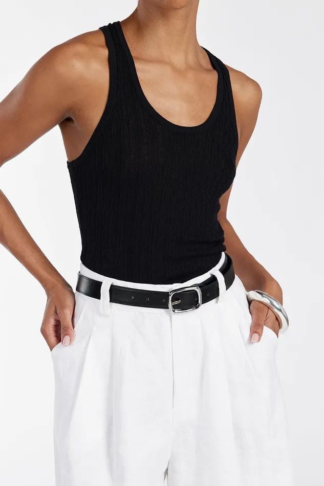 ALMA BLACK TEXTURED SCOOP KNIT TANK Women DISSH Tanks