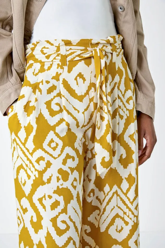 Amber Aztec Print Wide Leg Cropped Trousers Women Roman Trousers