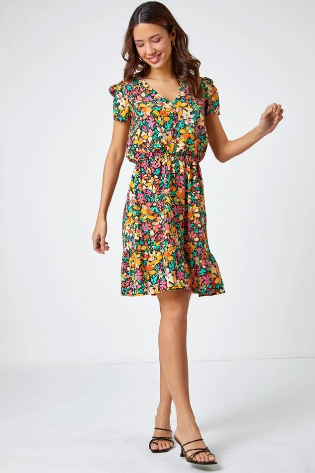 Amber Ditsy Floral Print Skater Dress Women Roman Dresses