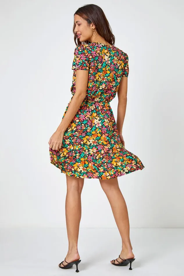 Amber Ditsy Floral Print Skater Dress Women Roman Dresses