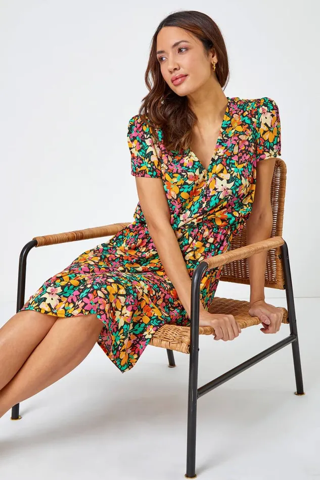 Amber Ditsy Floral Print Skater Dress Women Roman Dresses