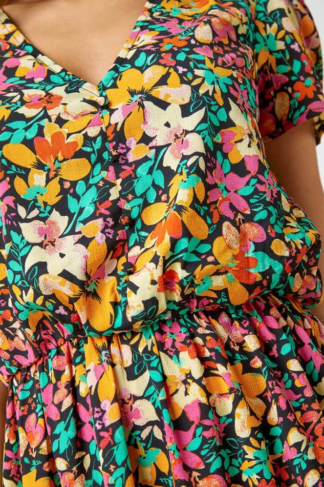 Amber Ditsy Floral Print Skater Dress Women Roman Dresses
