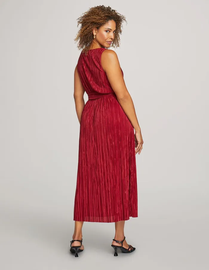 Anne Klein Boatneck Pleated Midi Dress Titian Red Women Clothing