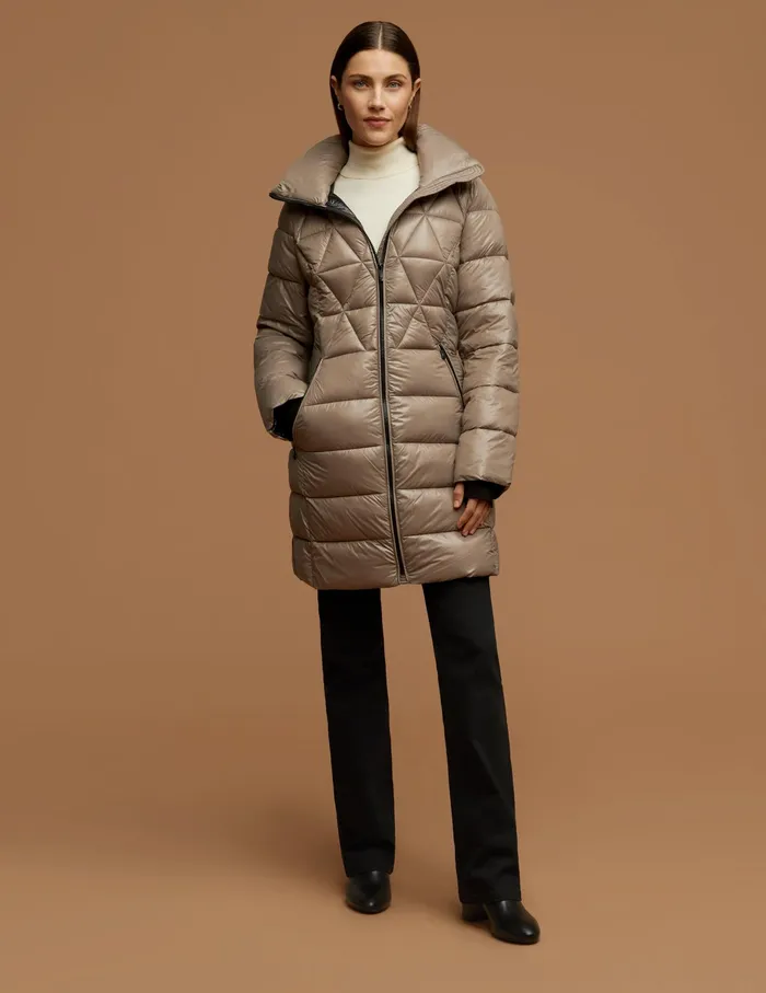 Anne Klein Consider It Lightweight Long Packable Jacket Taupe Women Clothing