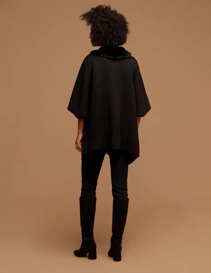 Anne Klein Fur Trim Buckle Cape Anne Black Women Clothing