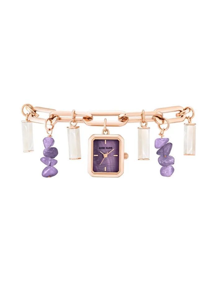 Anne Klein Gemstone Charm Bracelet Watch Amethyst Women Watches 038 Jewelry