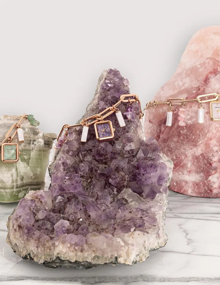 Anne Klein Gemstone Charm Bracelet Watch Amethyst Women Watches 038 Jewelry