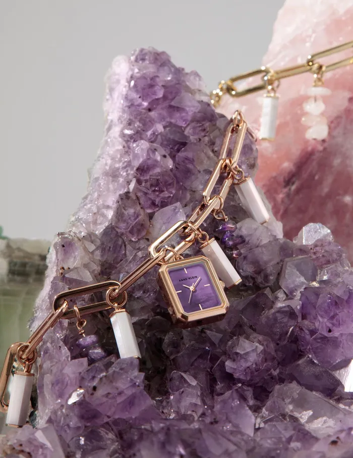 Anne Klein Gemstone Charm Bracelet Watch Amethyst Women Watches 038 Jewelry