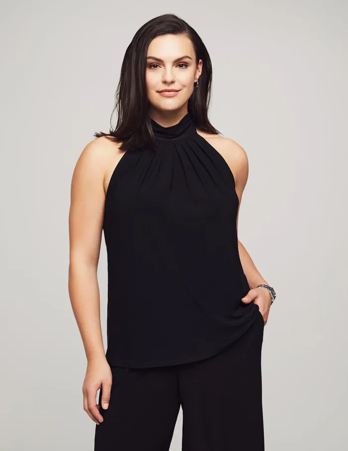Anne Klein Pleat Neck Halter Top Anne Black Women Clothing