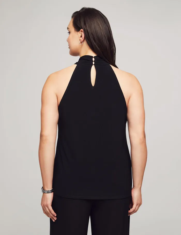 Anne Klein Pleat Neck Halter Top Anne Black Women Clothing