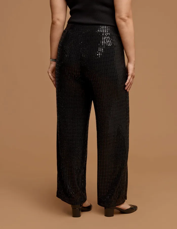 Anne Klein Plus Size Pull On Linear Shine Wide Leg Pant Anne Black Women Clothing