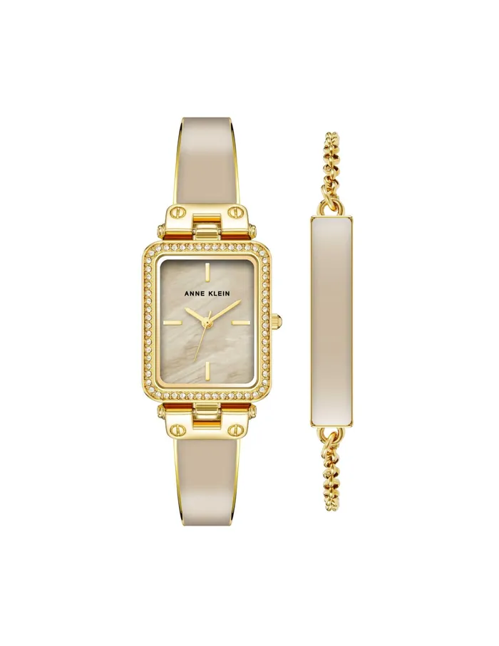 Anne Klein Rectangular Case Watch And Bracelet Set Tan Women Watches 038 Jewelry Anne Klein Rectangular Case Watch And Bracelet Set Tan Women Watches 038 Jewelry