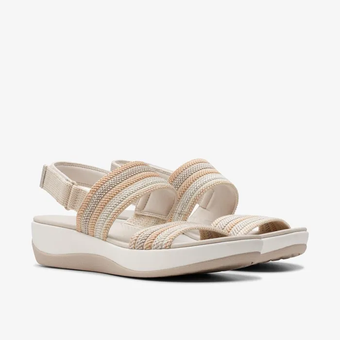 Arla Stroll Beige Combination Women Clarks Sandals and Flip Flops