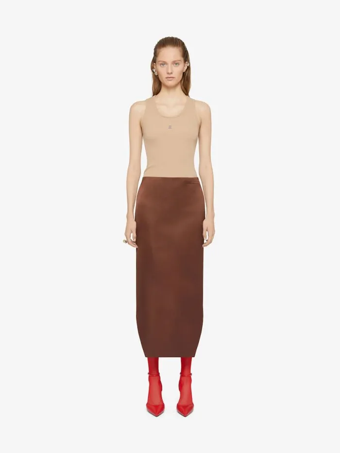 Asymmetric Skirt In Silk Satin Duchesse Moka Brown Women Givenchy Skirts