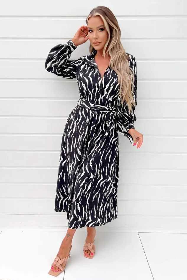 AX Paris Black And White Printed Button Up Midi Shirt Dress Dresses