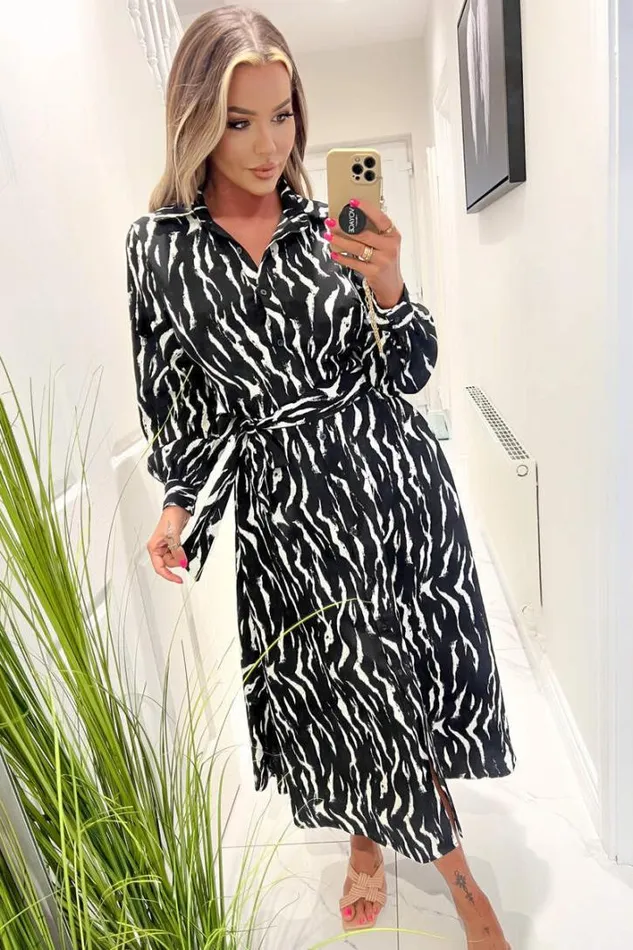 AX Paris Black And White Printed Button Up Midi Shirt Dress Dresses