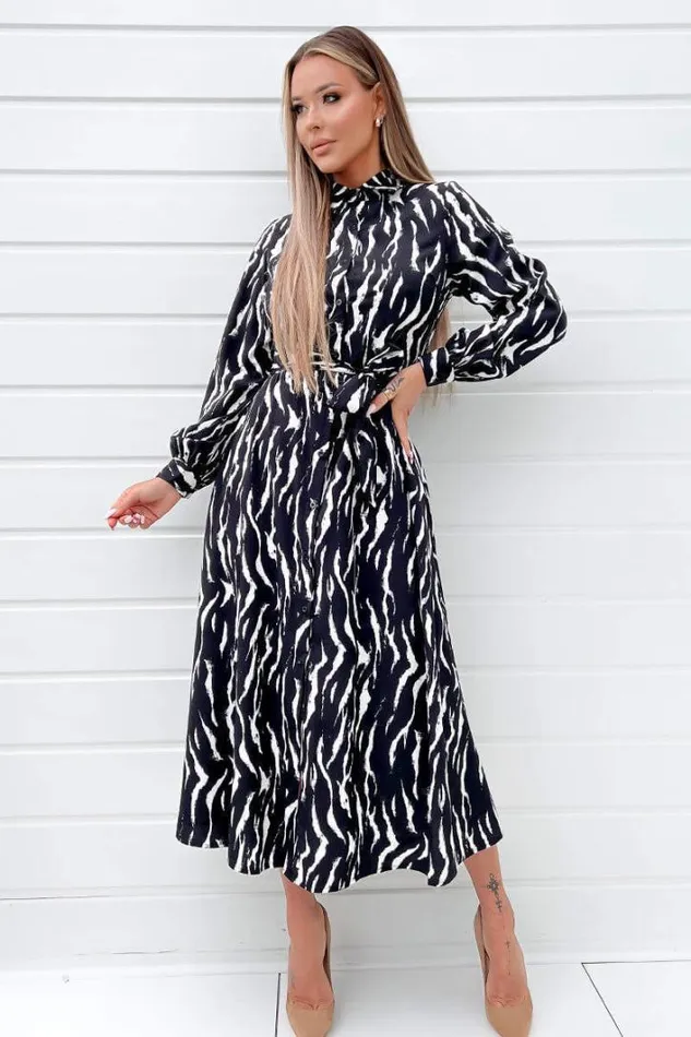 AX Paris Black And White Printed Button Up Midi Shirt Dress Dresses