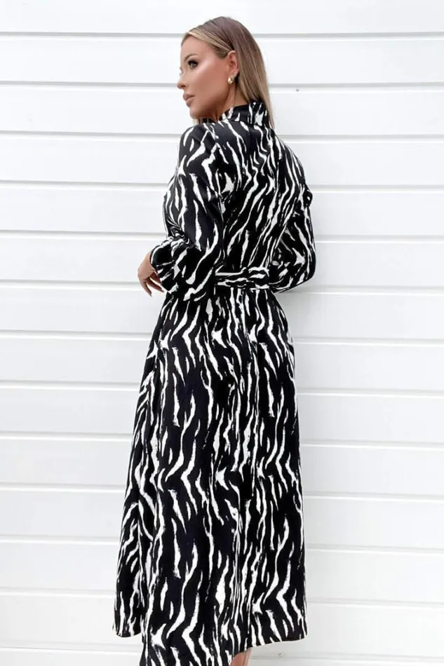 AX Paris Black And White Printed Button Up Midi Shirt Dress Dresses