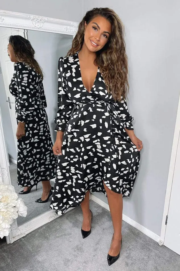 AX Paris Black And White Printed Wrap Midi Dress Wedding Guest Dresses