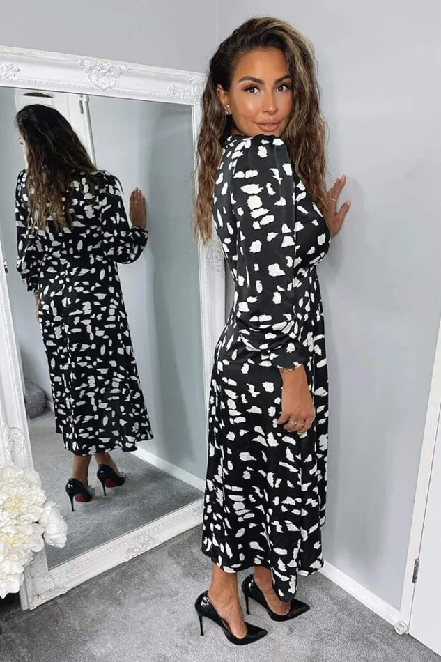 AX Paris Black And White Printed Wrap Midi Dress Wedding Guest Dresses
