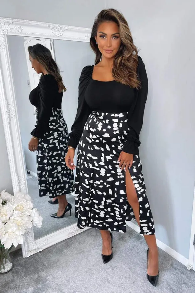 AX Paris Black And White Square Neck 2 In 1 Midi Dress Midi Dresses