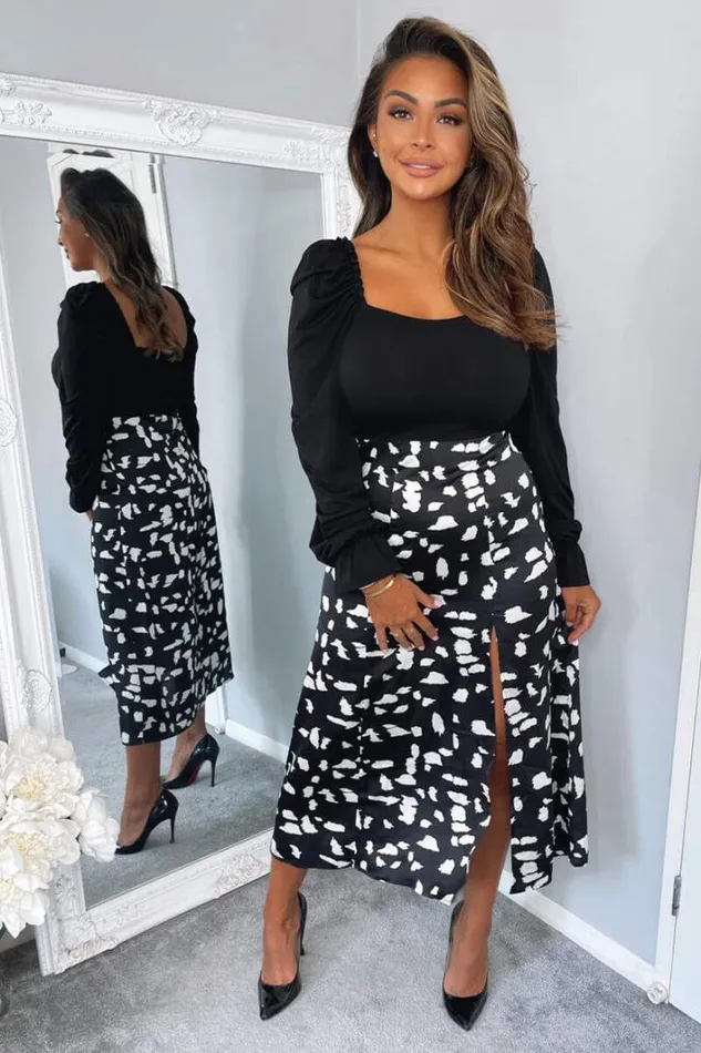 AX Paris Black And White Square Neck 2 In 1 Midi Dress Midi Dresses