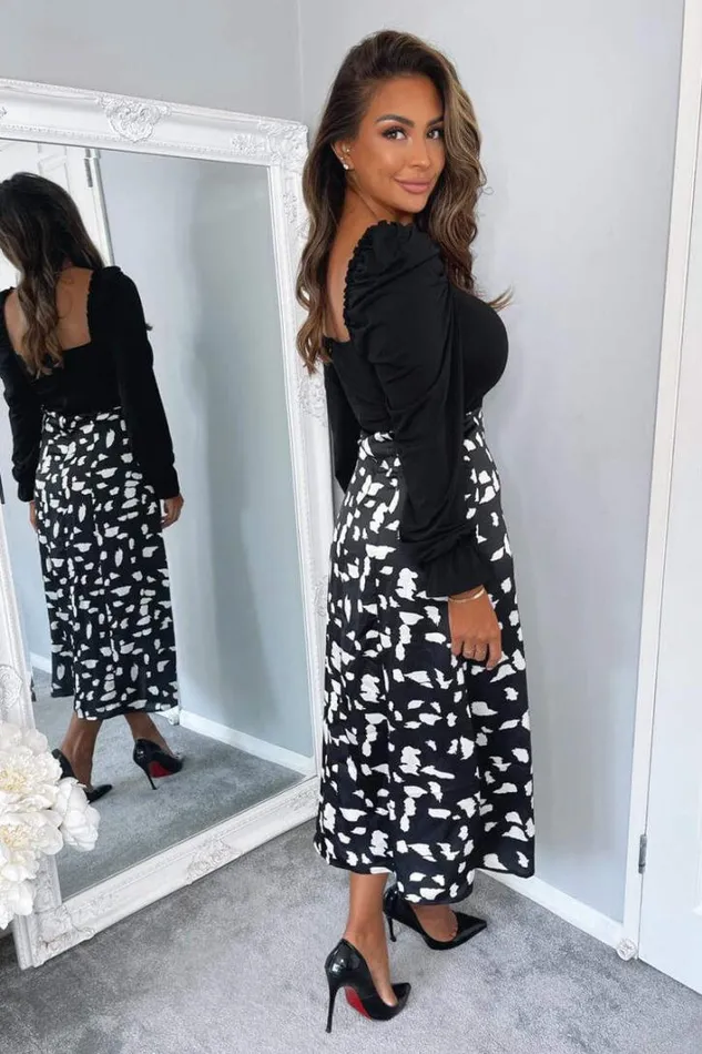 AX Paris Black And White Square Neck 2 In 1 Midi Dress Midi Dresses