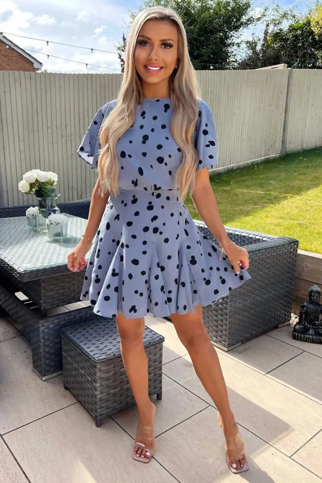 AX Paris Blue And Black Dot Printed Skater Dress Dresses