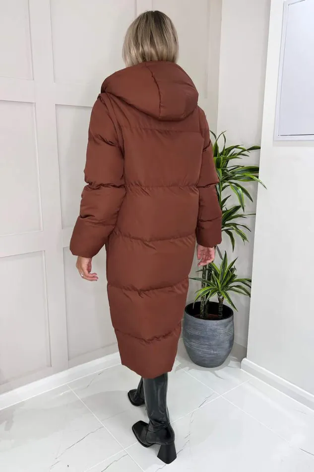 AX Paris Chocolate 2 In 1 Puffer Coat With Detachable Sleeves Coats and Jackets