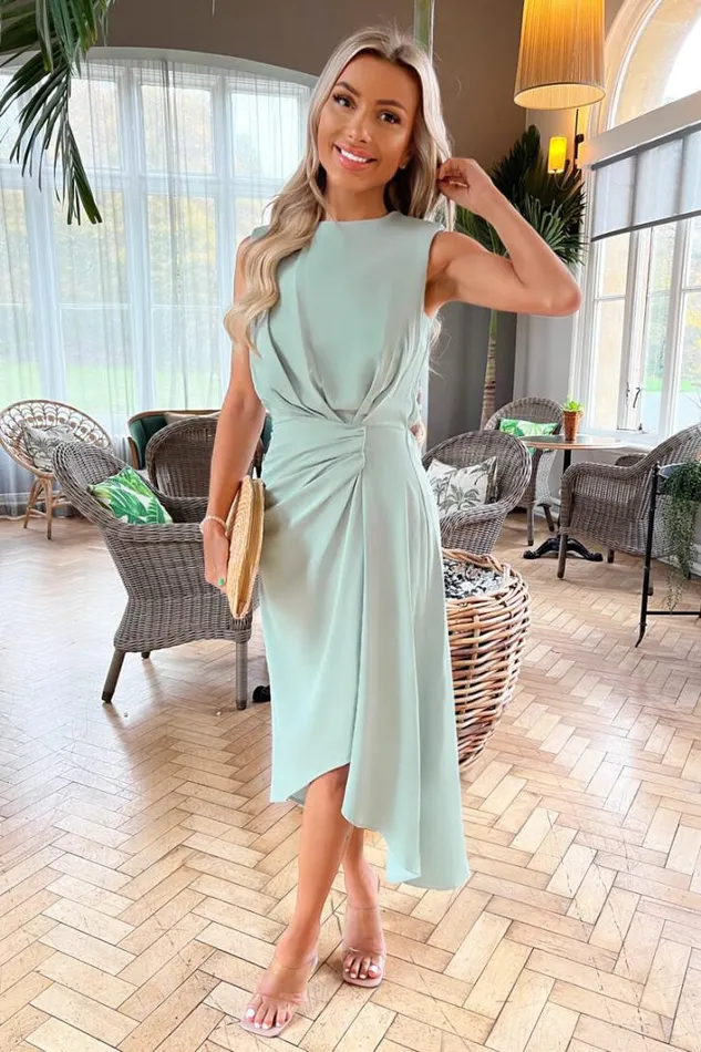 AX Paris Duck Egg Gathered Midi Dress With Shoulder Pads Dresses