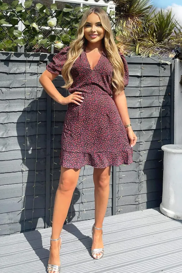 AX Paris Floral Printed Short Sleeve Mini Skater Dress Dresses