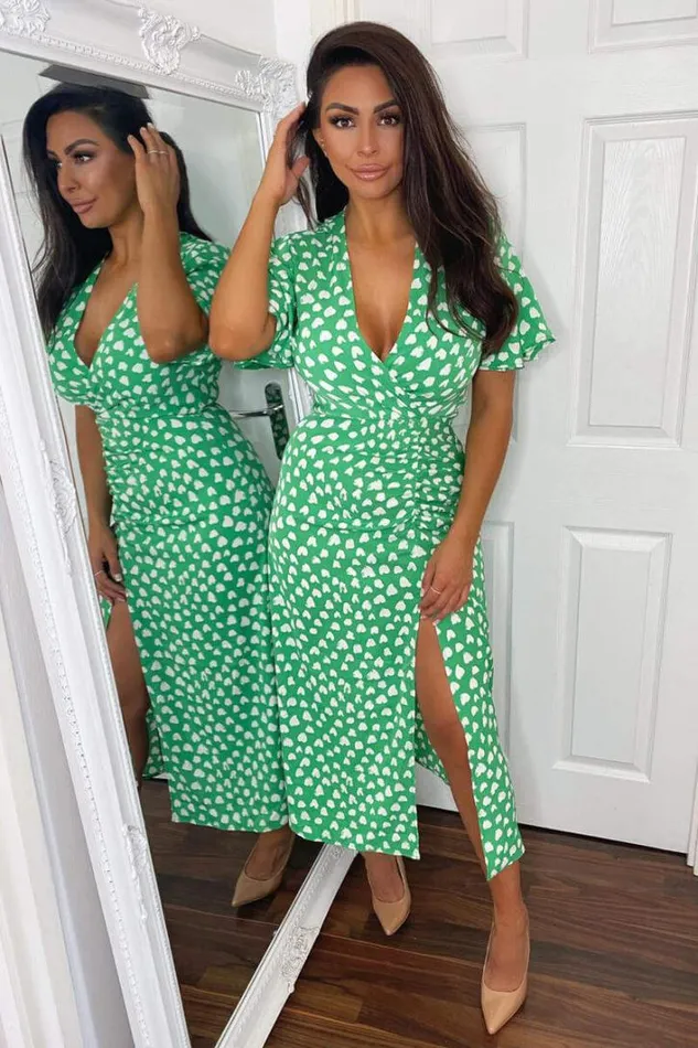 AX Paris Green Heart Print Midi Dress Wedding Guest Dresses