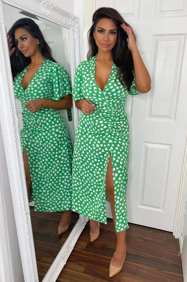 AX Paris Green Heart Print Midi Dress Wedding Guest Dresses