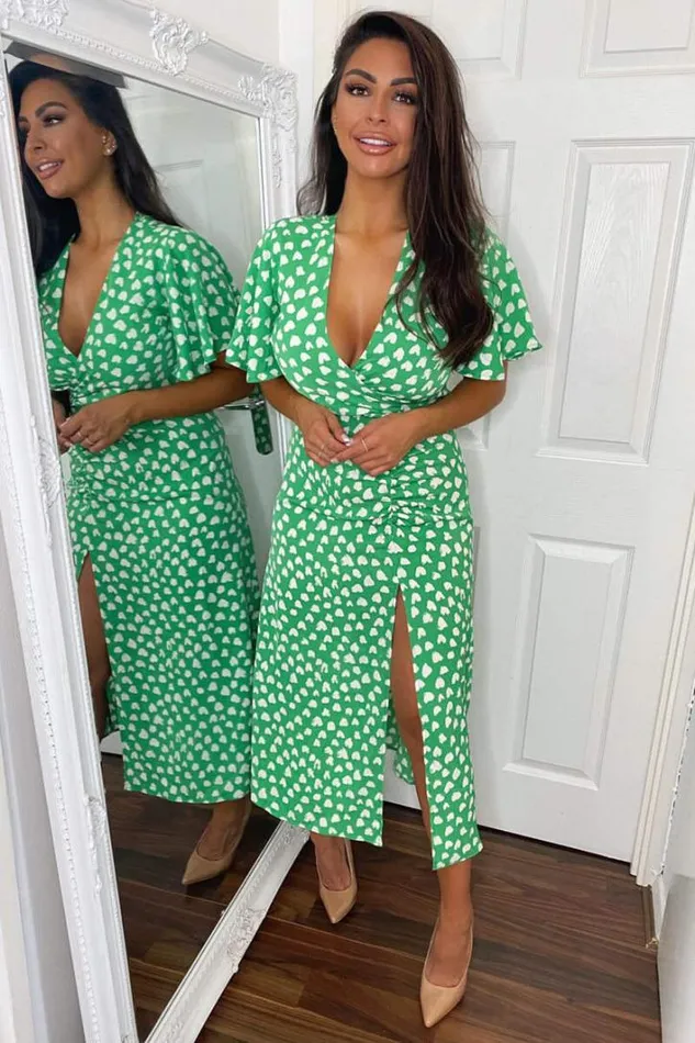 AX Paris Green Heart Print Midi Dress Wedding Guest Dresses