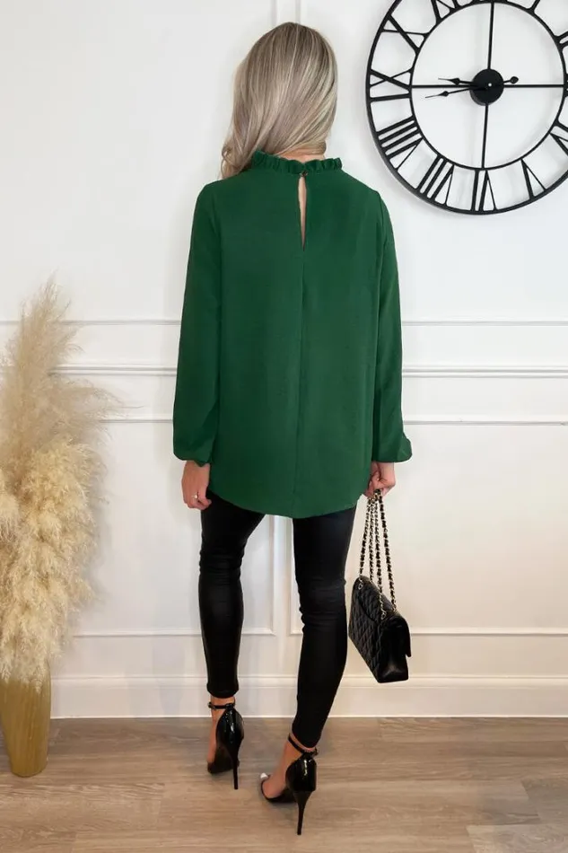 AX Paris Green Ruffle Neck Long Sleeve Top Tops