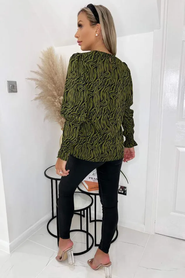 AX Paris Khaki Animal Print Long Sleeve Top Dresses