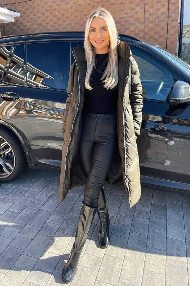AX Paris Khaki Long Puffer Coat Coats and Jackets