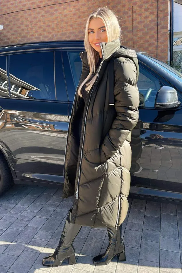 AX Paris Khaki Long Puffer Coat Coats and Jackets